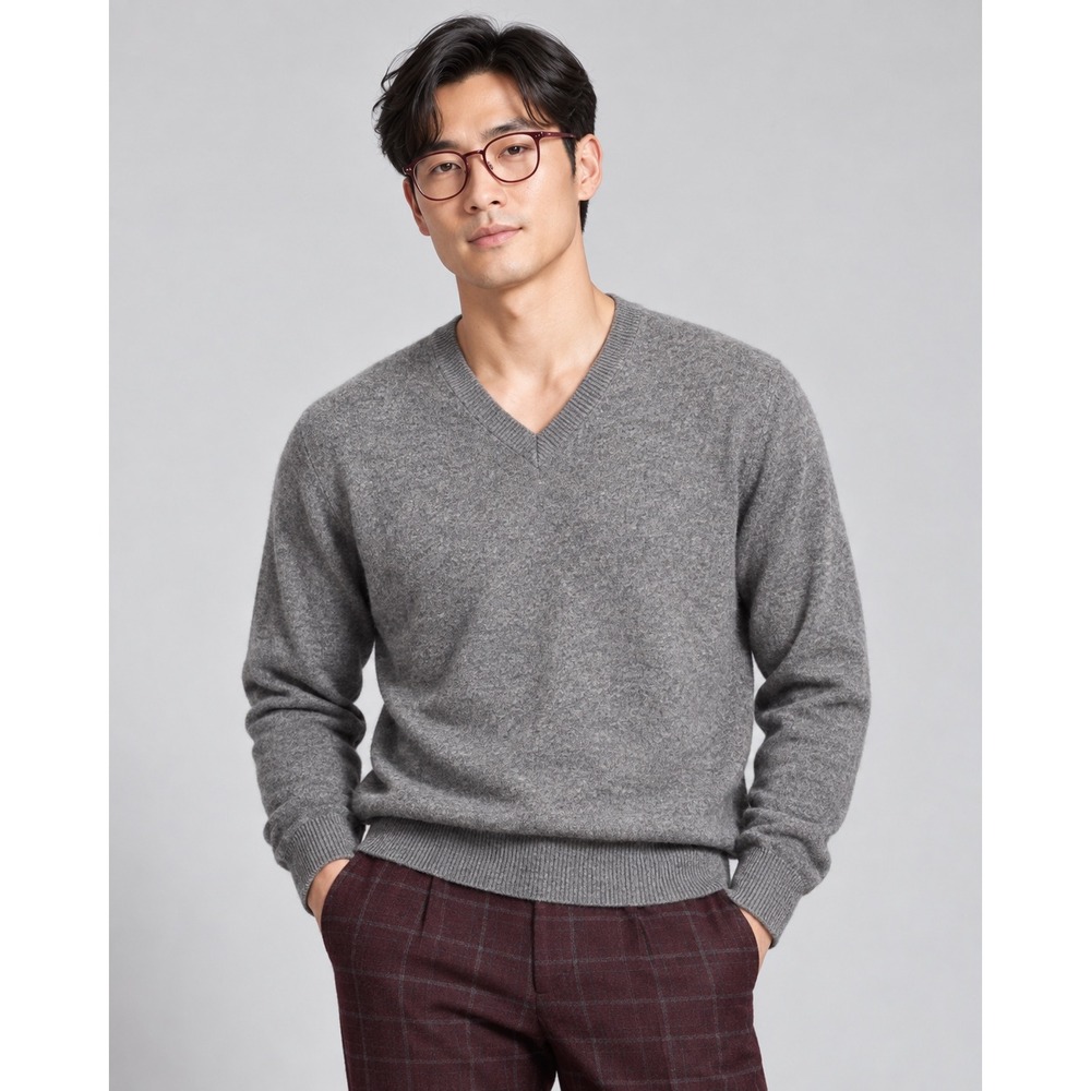 Jones New York Mens L Gray 100% Cashmere V-Neck Pullover Sweater Heathered Knit
